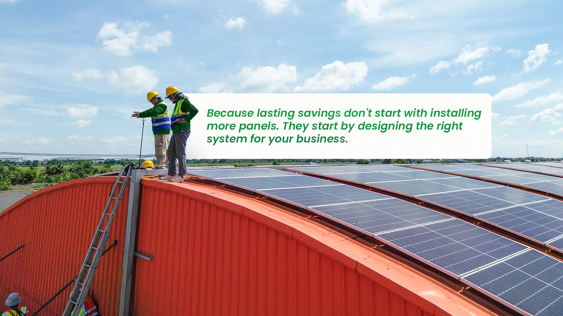 GoSolar Philippines engineers surveying a completed commercial rooftop solar installation