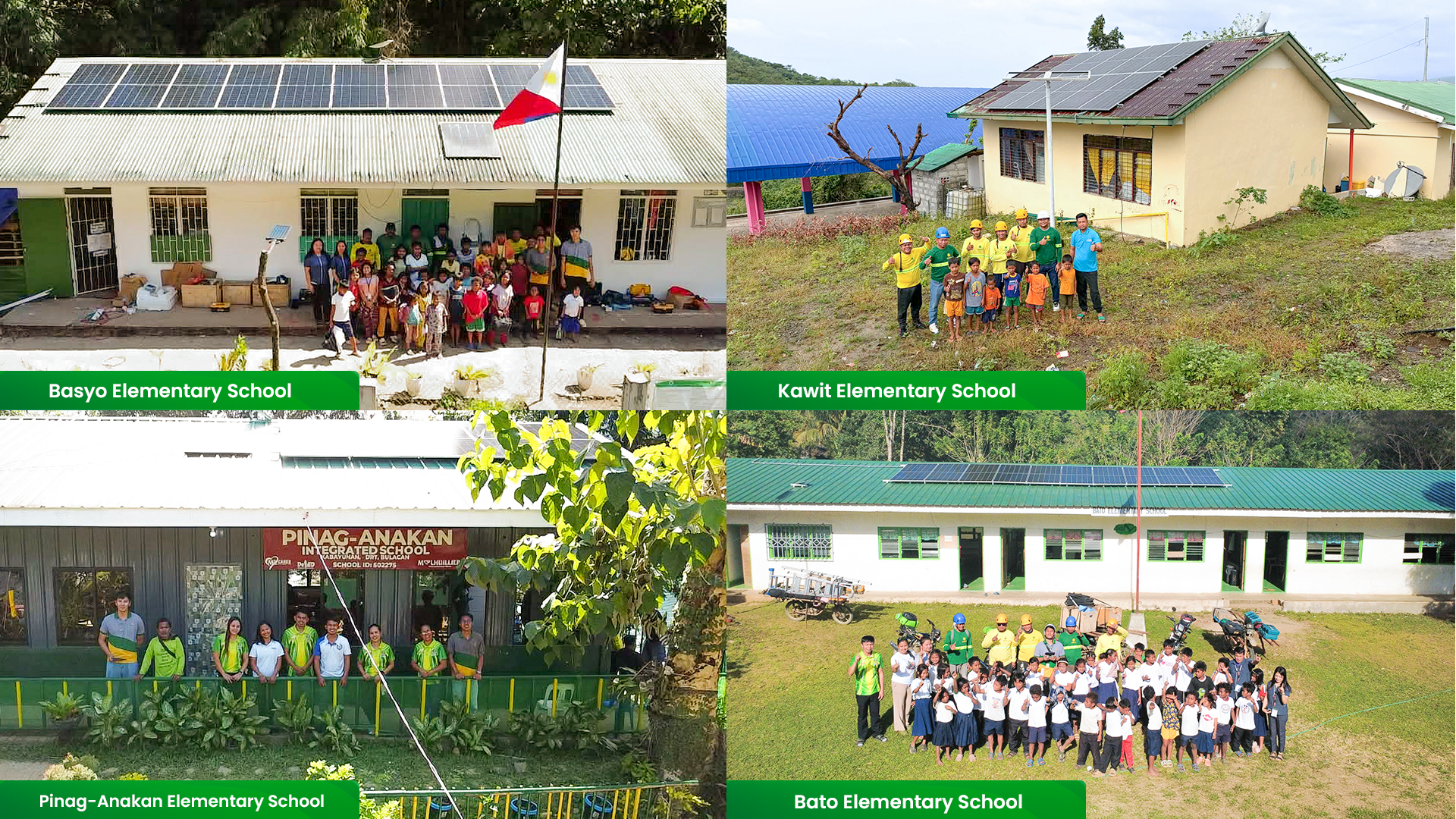Collage of Kawit, Bato, Basyo and Pinag-Anakan schools in Bulacan that received off-grid solar energy systems